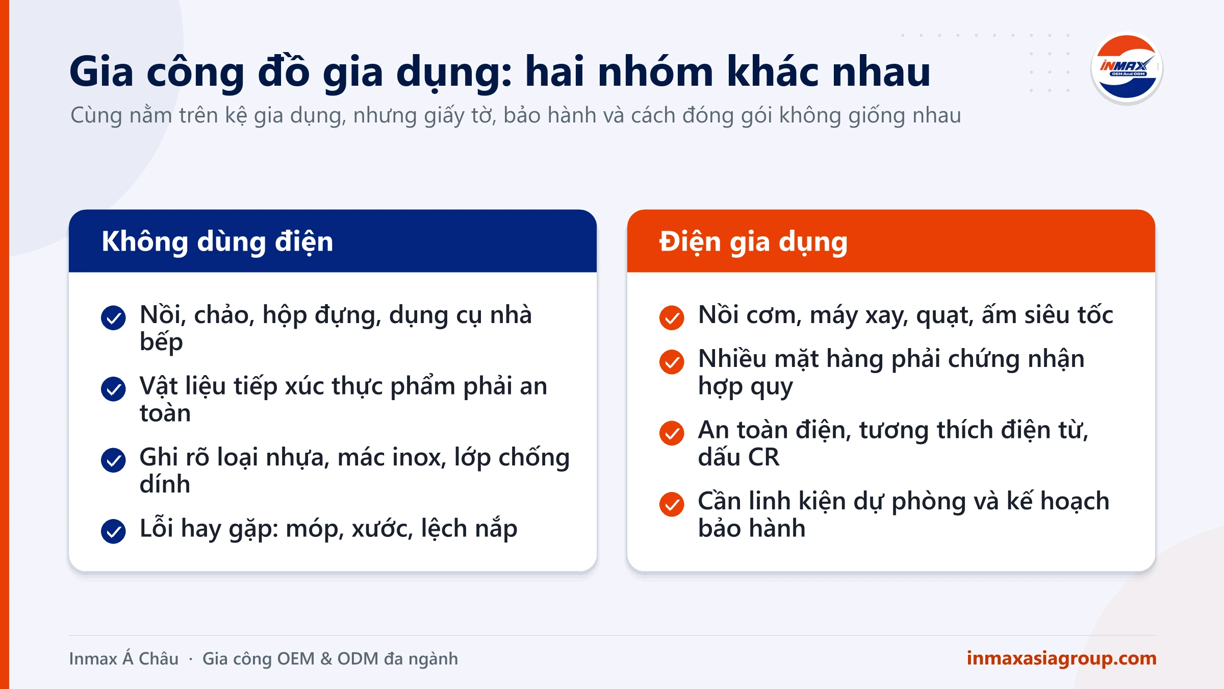 Gia công đồ gia dụng: khác biệt giữa đồ không dùng điện và đồ điện gia dụng