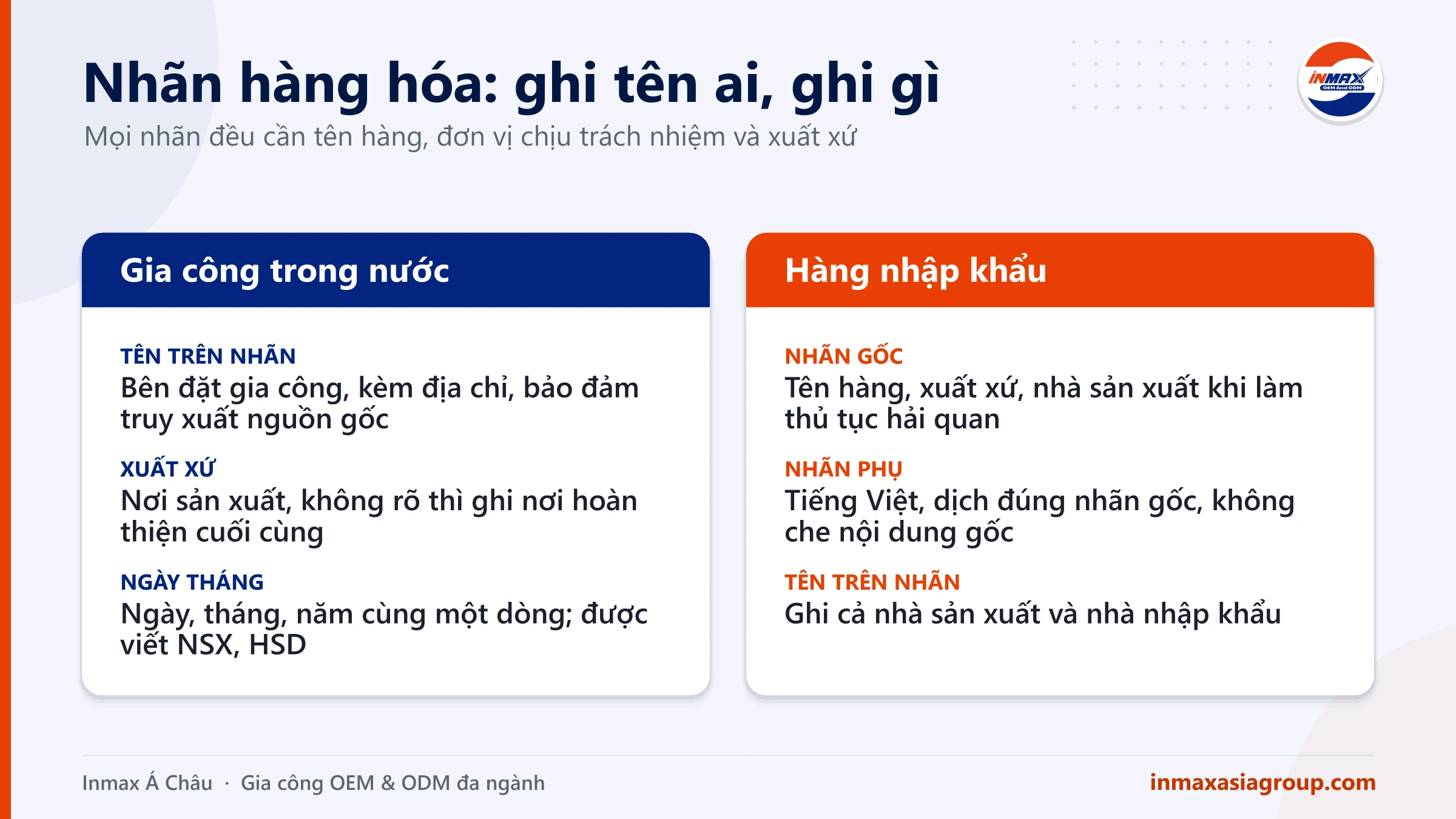 Nhãn hàng hóa cho hàng gia công và hàng nhập khẩu: ghi tên ai, nhãn gốc, nhãn phụ